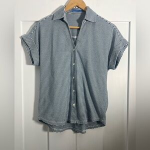 J. McLaughlin Striped Button Front Top | Blue White | Size XS